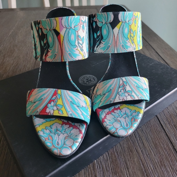 Like New Versace Fluo Barocco High Heel Sandals - Picture 3 of 7